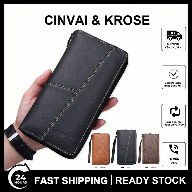 Ví Nam, Sức Chứa Lớn, Ví Dài, Ví Cầm Tay, Túi Đựng Điện Thoại Di Động, Ngăn Đựng Thẻ, Túi Có Khóa Kéo Tiền Xu, Ví Đa Năng Da PU Cổ Điển Dây Đeo Cổ Tay Có Thể Tháo Rời Tiện Lợi, Sành Điệu, Ví