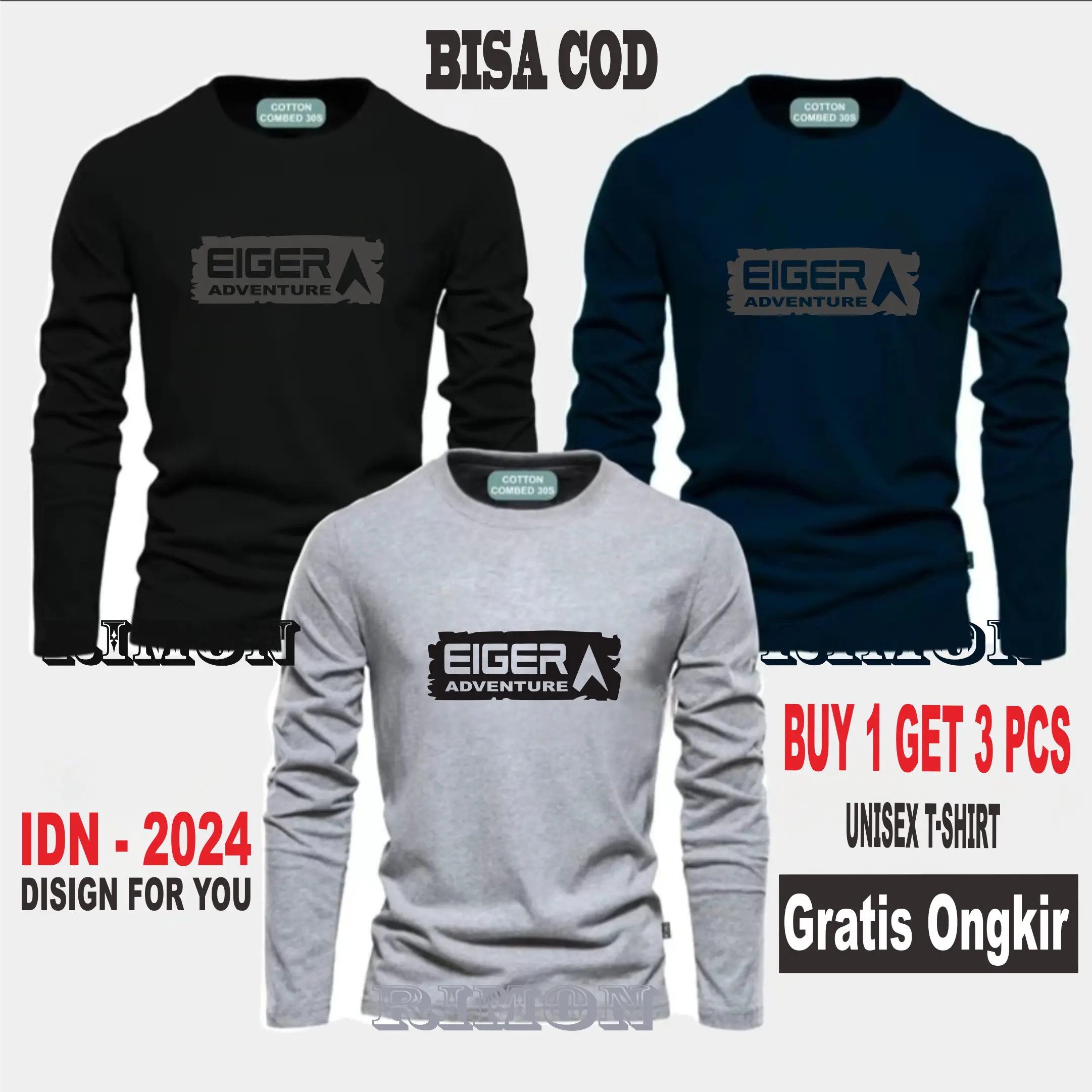 BUY 1 OR 3 PCS Kaos Panjang Katun Combed 30s - Kaos Pria Wanita Dewasa  - Baju Kaos Distro Pria Keren Articel 31ger Sp III Black Katun Oblong