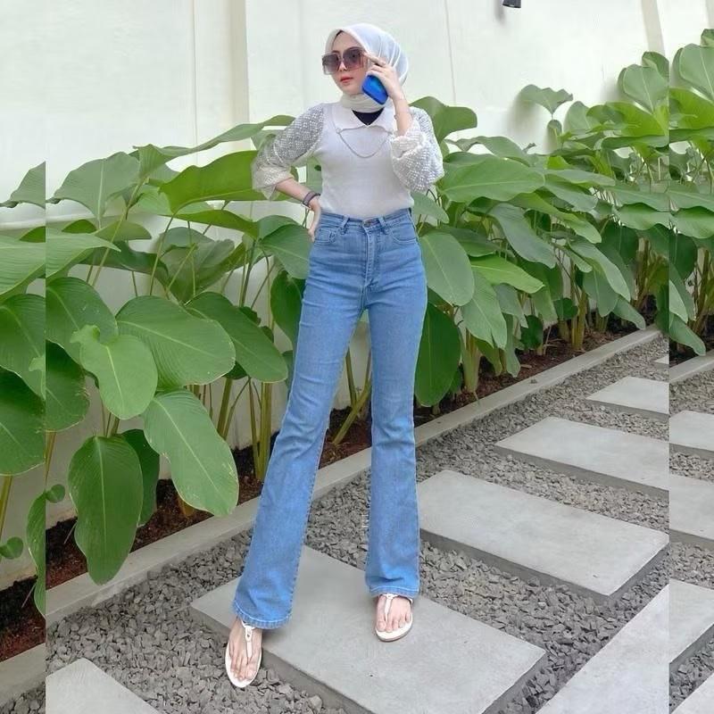 Jeans Cutbray Highwaist Wanita Celana Jeans Wanita Celana Cutbray Stretch Import Cutbray Kekinian 3