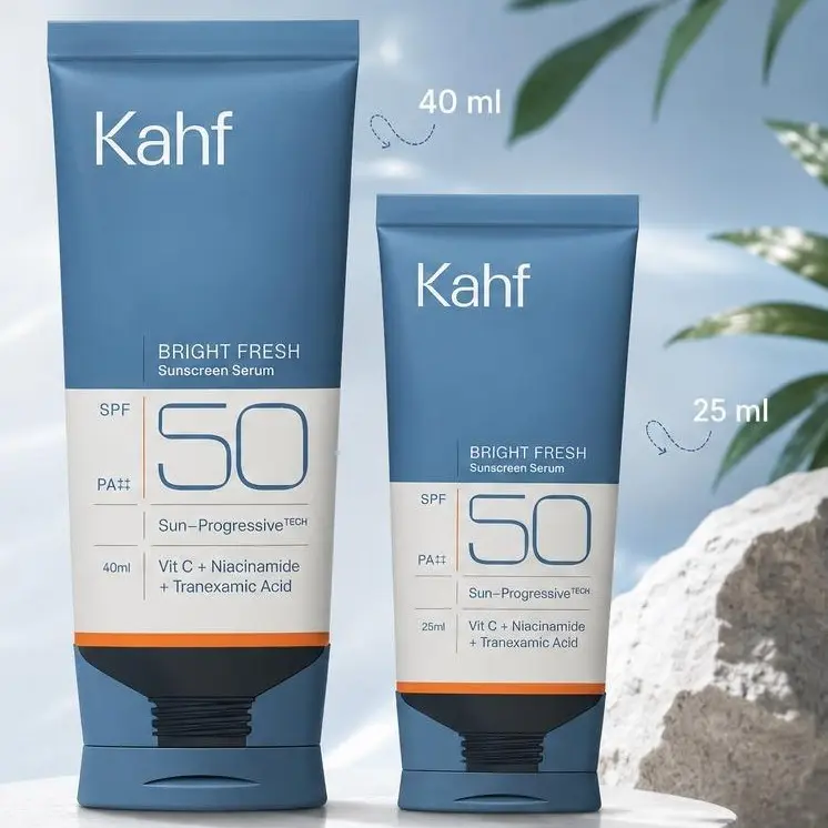 Kahf Bright Fresh Sunscreen Serum SPF 50 PA++++ 40 ml & 25ML  | Sunscreen Wajah Pria | Mencerahkan Sunblok Badan Cowo Anti Belang, Ringan, Non Comedogenic, No White Cast Untuk Kulit Kusam