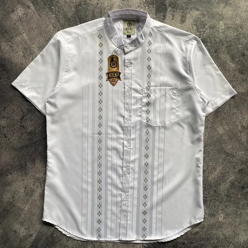 M471CK X SAF Kemko Motif Katun Madinah Tangan Pendek Baju Kerah Shanghai Pria Nyaman Muslim Koko Dewasa 3