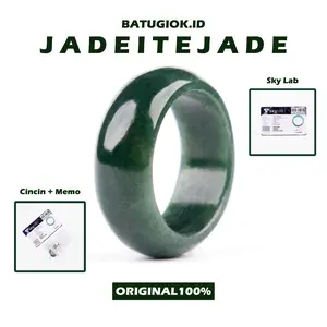 Batugiok.id Cincin Hijau Tua Jadeite Jade Pria Wanita Sertifikat SKY LAB