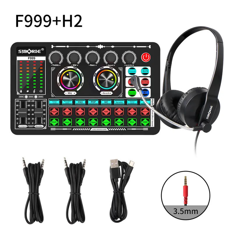 Gonew Soundcard F999 Mixer Bluetooth Audio USB External Sound Card Live Teater Karaoke kartu suara mic 3