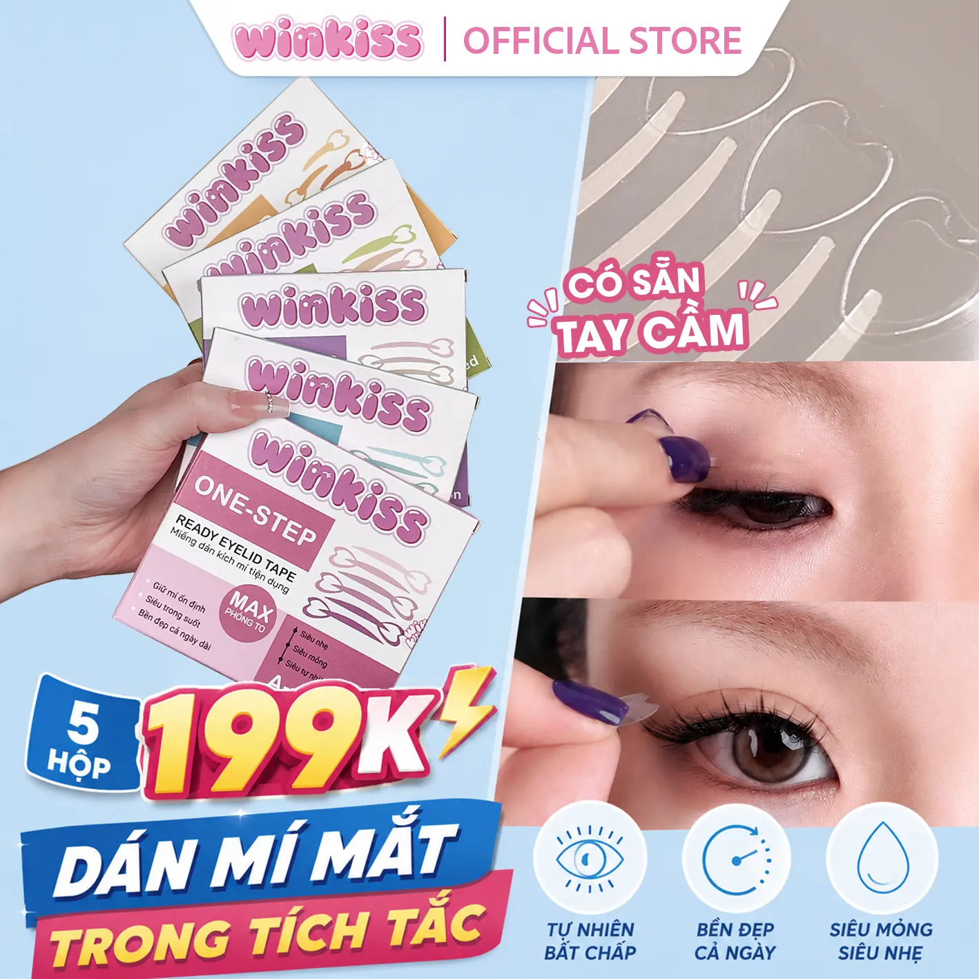 Miếng Dán Kích Mí Có Tay Cầm Tiện Lợi Nâng Mí Dễ Dán Bám Chắc Tạo Mí Tự Nhiên Không Lộ Keo Phù Hợp Mọi Dáng Mắt
