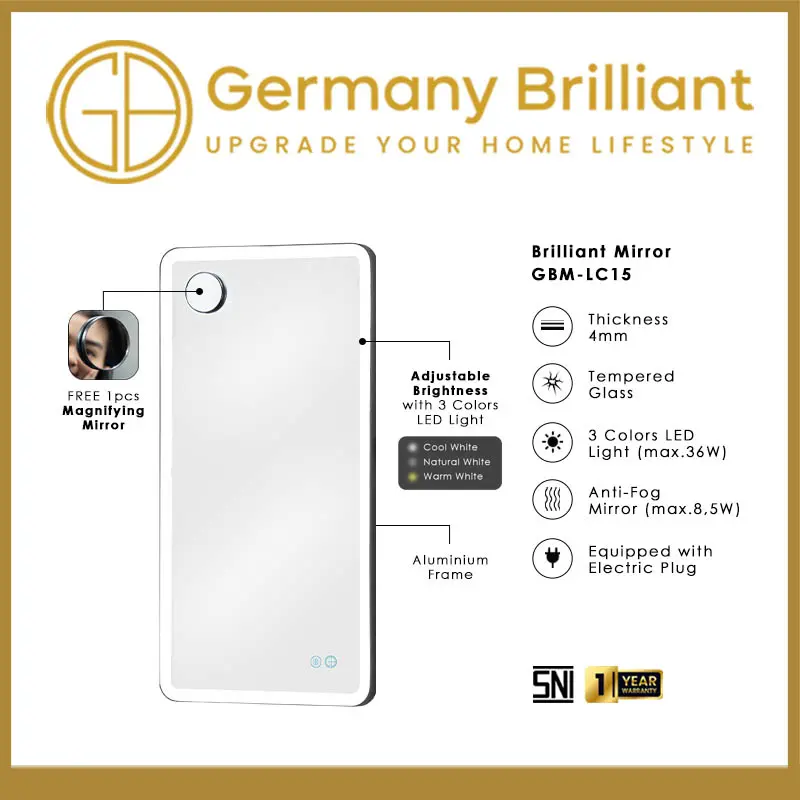 Germany Brilliant Kaca/Cermin LED Kamar/Wastafel Kamar Mandi GBM-LC15 2