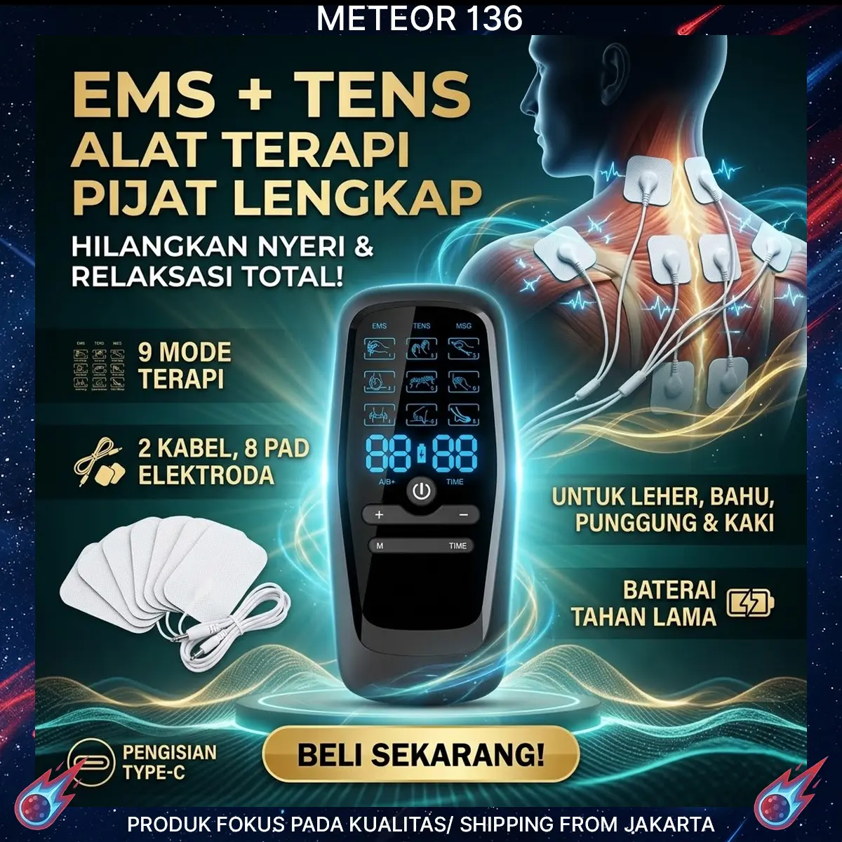 Mesin Therapy Pijat Akupuntur Digital Pengisian Tens Alat Pijat Elektrik EMS Alat Terapi Stroke Stimulasi Otot Dengan Gel Pad