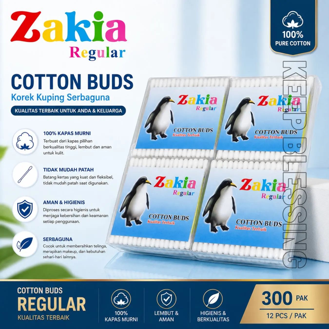Cottond buds Zakia 1 Pack  / Katembat Dewasa (12 pack kecil) / Cotton Buds Zakia Original / Korek Kuping Murah dan Ramah Untuk Kantong / Biru Baru