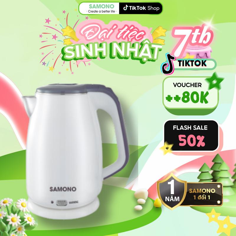 (BH 1 Năm)Samono  Ấm Đun Siêu Tốc 2 trong 1 xôi nhanh và giữ nhiệt với inox304 cao cấp, 2 lớp chống nhiệt, Ấm đun nước giữ nhiệt pha sữa , pha trà SW-EKP18L Ấm Siêu Tốc