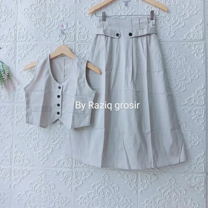 Setelan Anak Peremuan Eva Vest + Rok Polos Fashion 2