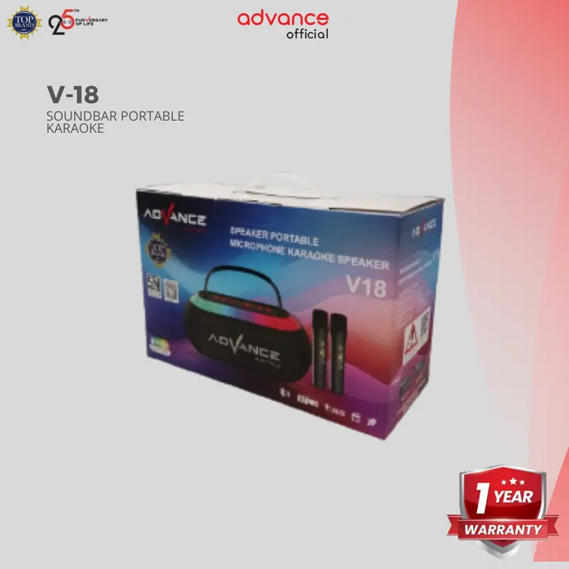 【COD】Advance V-18 Speaker Lampu RGB Karaoke Bass Plus 2 Mic Wireless Bluetooth Speaker USB Speaker Komputer Speaker Aestetik Garansi 1 Tahun Speaker Hi-fi Sound Speaker Murah 5