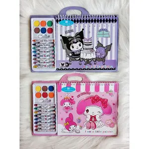 Buku Gambar Mewarnai Karakter Sanrio Kuromi Melody Hello Kitty Coloring Book 3D Set Crayon Belajar Melukis Menggambar