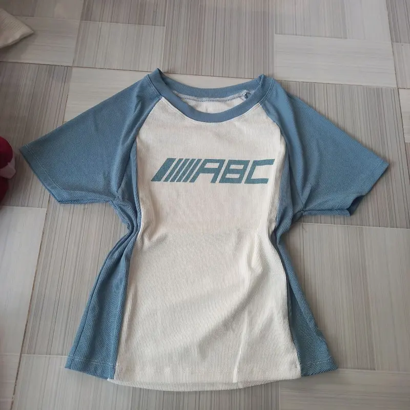 Áo thun baby dáng lửng, croptop cổ lé phối mí tay 0