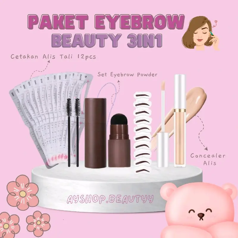 (3in1) Paket Eyebrow Powder 3in1 Cetakan Alis Tali Instant Waterproof / Eyebrow Powder Pensil alis waterproof 0
