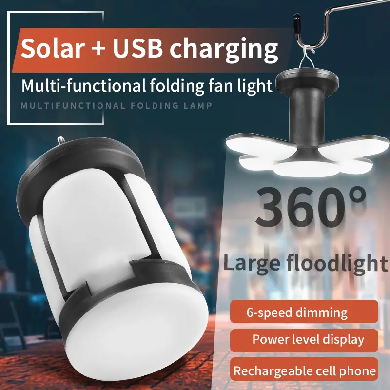 LED Multifunctional Solar Charging Emergency Folding Fan Light Waterproof Outdoor Camping Light