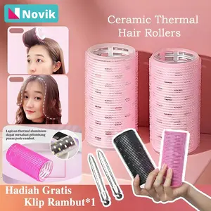 【Ready COD】Hair Rollers Korea Keramik Termal - Aluminium Inti, Jumbo Roll Rambut Anti Panas, Klip Hitam untuk Keriting Gelombang Poni Lilac roll  rambut  poni