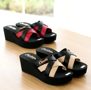 Cantika Sandal Selop Wadges Motip Rancang Terbaru Yang Lagi Viral Tinggi 4.5cm size 36-40 Dengan Desain Elegan Dan Nyaman