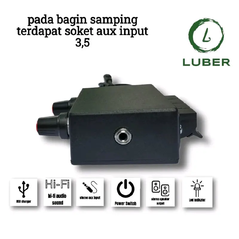amplifier miniatur 2 channel 5vdc  dengan colokan aux input 3,5 2