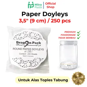 (isi 250 pcs) Paper Doyleys 3.5" Inch Kertas Doilies 9 cm Alas Toples Renda Round White Dragon Pack 3,5 in doyleys 3,5"