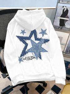 Sudadera Unisex con Estampado de Letras y Estrella, Casual de Corte Suelto y Manga Corta para Otoño e Invierno, Moda de Calle
