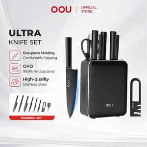 Set Ultra Bilah Hitam, OOU, 9PCS, dengan Pengasah Pisau dan Pemegang Pisau, Termasuk Pengasah