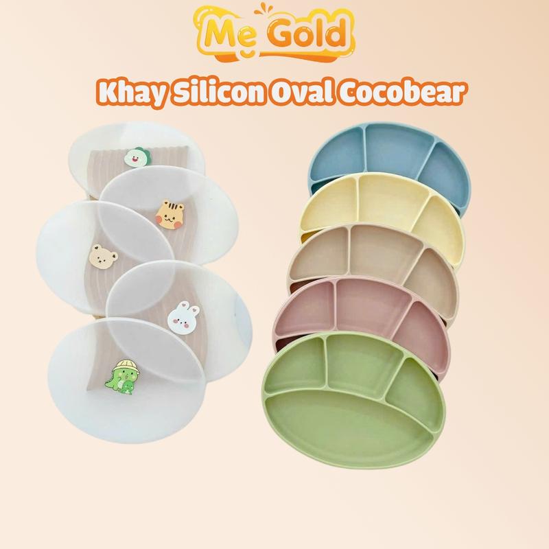 Khay ăn dặm silicone Cocobear có nắp đậy cho bé, Khay ăn dặm silicon đế hít Cocobear cho bé chất liệu silicon cao cấp