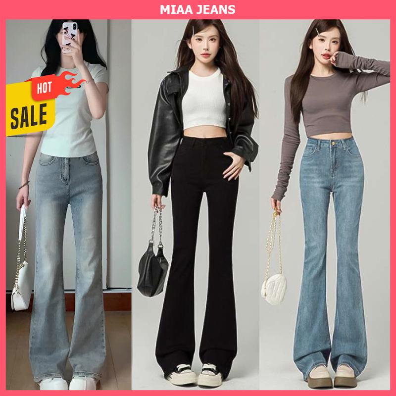MIAA Quần Jean Nữ Ống Loe Cực Tôn Dáng - Chất Denim Co Giãn Không Phai Cao Cấp - Màu Đen Xanh Đậm Xanh Nhạt - Mã Q21 Q22 - Quần Bò Ống Loe Nữ Women Jeans Pants Baggy