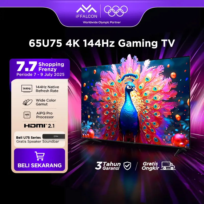iFFALCON by TCL 65 inch U75 NEW Series Google TV (Android 12) Smart Digital - GAMING TV - 144Hz Native Refresh Rate - 288Hz VRR - AiPQ Pro Processor - Dolby Audio - Google Play/Netflix/YouTube/Disney+ Hotstar/Prime Video - WiFi/Bluetooth 0