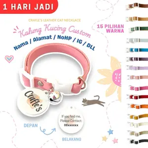 [CUSTOM NAMA DEPAN BELAKANG + FREE LONCENG] CRAFLE'S LEATHER CAT NECKLACE PASTEL EDITION / KALUNG KUCING KULIT SINTETIS PASTEL LONCENG CUSTOM NAMA NO TELEPON ALAMAT