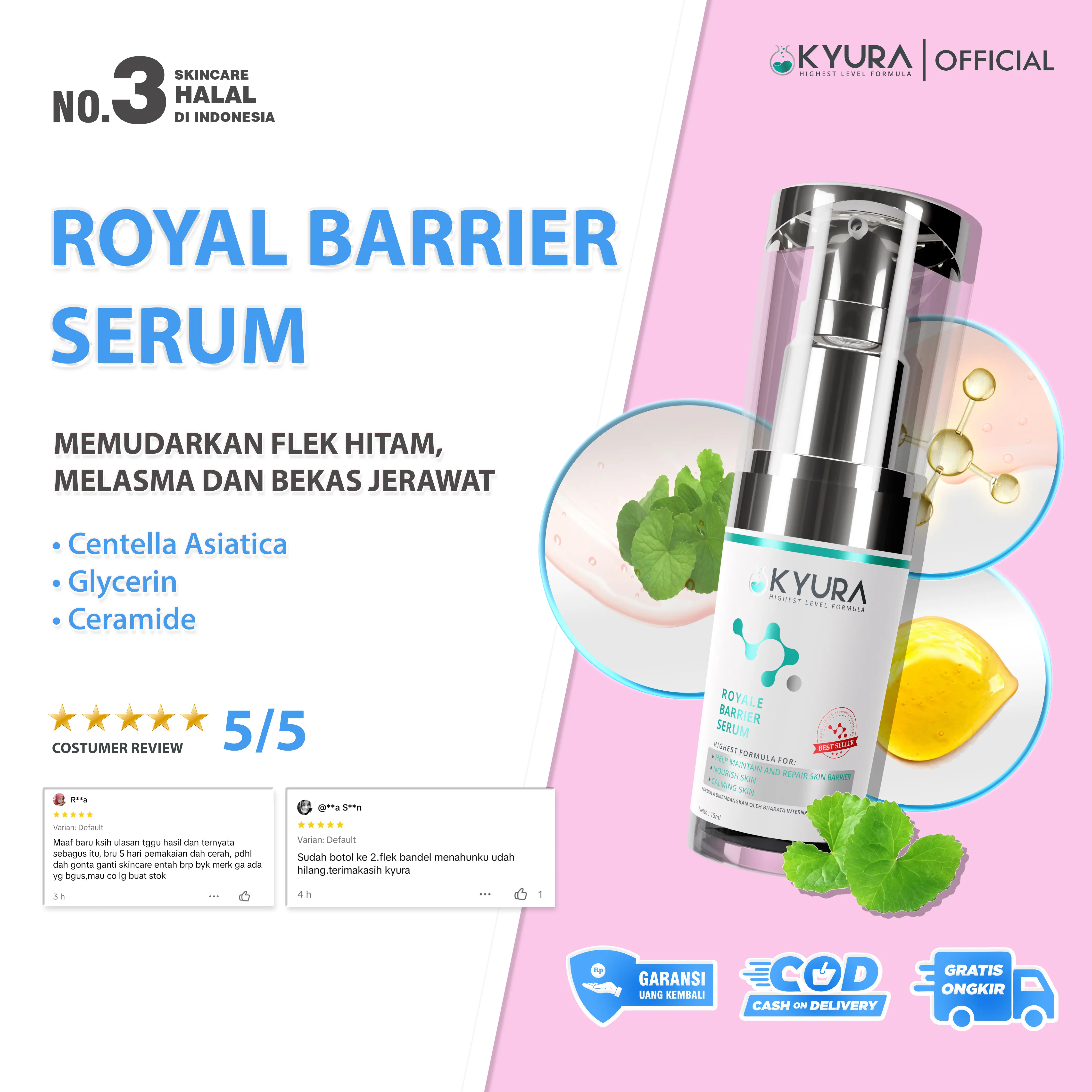 Serum Flek Hitam KYURA Royale Barrier - Perawatan Wajah Kusam & Kering Sudah BPOM Anti Aging Formula, Serum Wanita