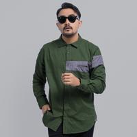 Gambar DGM Workshirt Kemeja Kerja Katun Twill 30s Premium Lengan Panjang Kombinasi Kemeja Pria Hijau-Abu Elvano 2503 - M dari DGM FASHION Kota Tangerang Selatan 3 Tokopedia