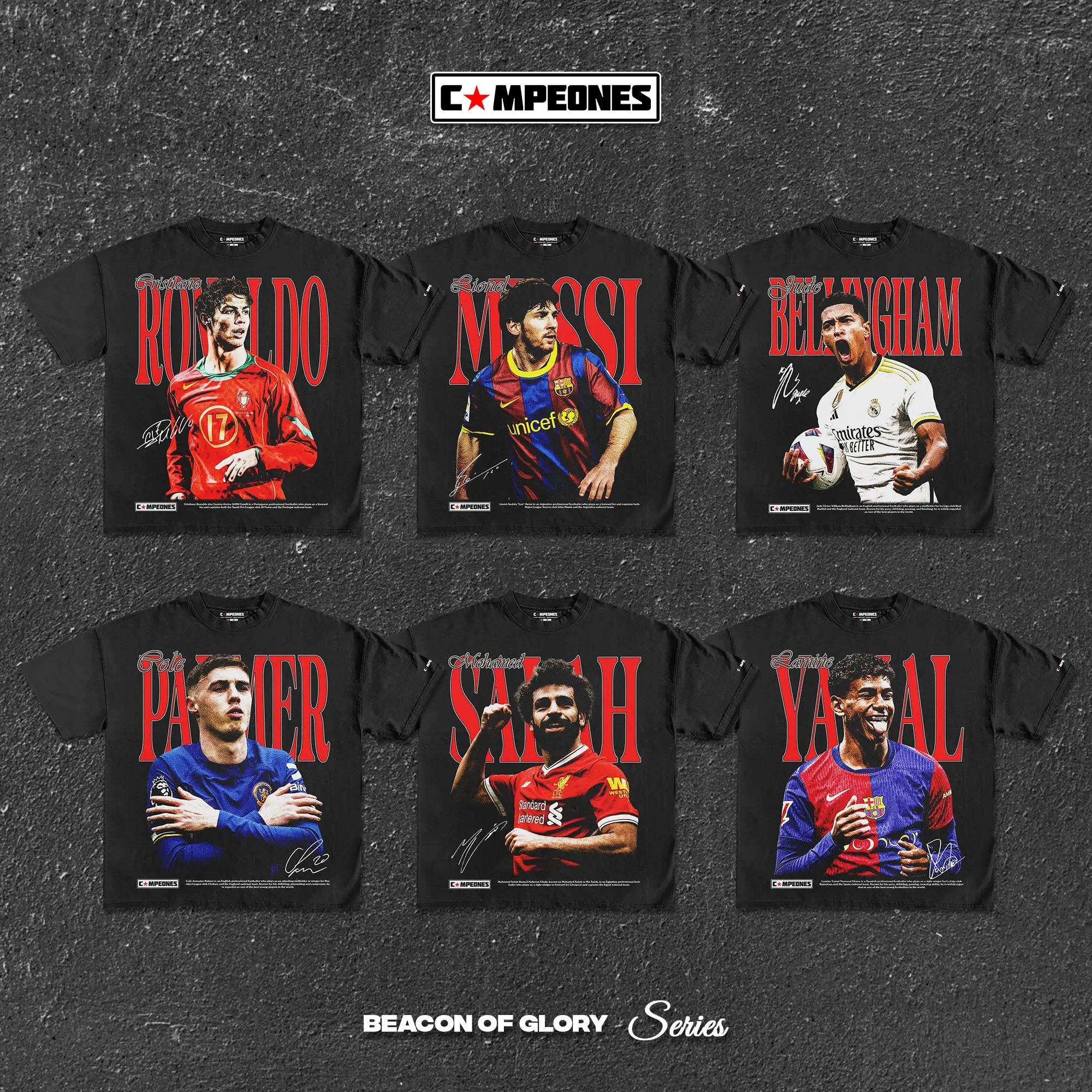 Campeones - Oversize Boxy Tshirt - Football Player Cristiano Ronaldo Lionel Messi Mohamed Salah Jude Bellingham Lamine Yamal Cole Palmer Kaos Bola