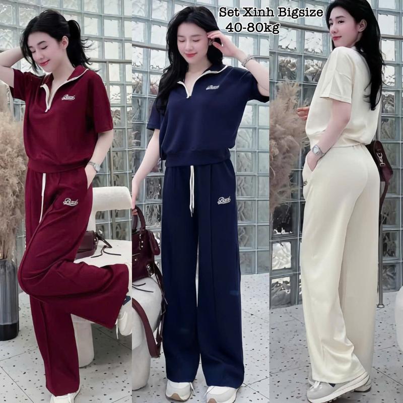  Thời Trang Bigsize Én Nhỏ - Set Bộ Nữ Áo Cổ Bẻ Thêu Chữ Nổi Mix Quần Dài Vải Thun Tăm Hot Hit Nữ Cao Cấp Xinh Đẹp Sang Chảnh Dễ Thương Giá Rẻ 40-80kg Én Nhỏ Có Bigsize Nhung Kem Voi Women Xanh - 2492 