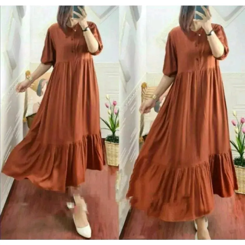 Daster Nabila Polos Jumbo Rayon Premium // Dress midi Jumbo rayon premium Nyaman Wanita Bumil Kancing Karet 8