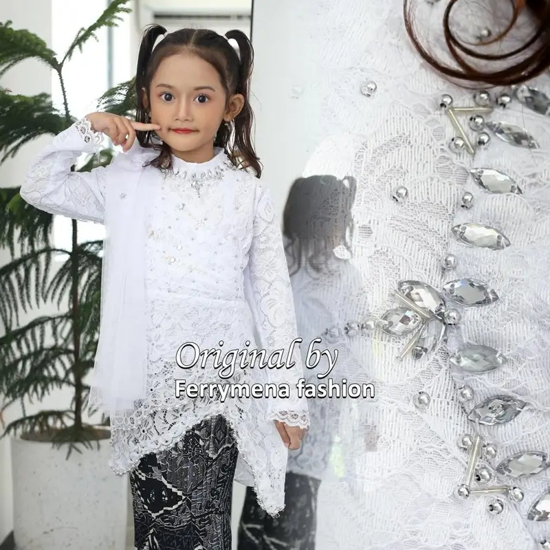 Baju Kebaya Pesta Anak Tanggung umur 4-12 tahun Kebaya Selendang Anak Payet Baju Kondangan Anak Perempuan Atasan Kebaya Anak Bordir Seragam Fashion 2