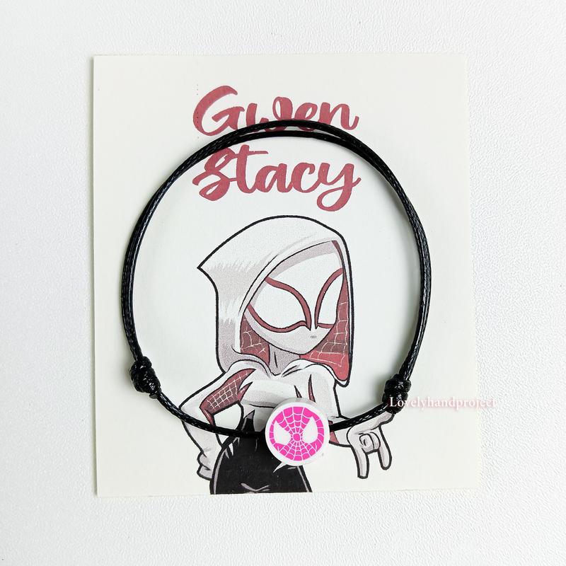 Gelang Couple Spiderman Miles Morales & Gwen Stacy Free Box Tali Waterproof Anti Air Satin Hitam Lembut Copel Super hero Into the spider verse gelang  couple 4