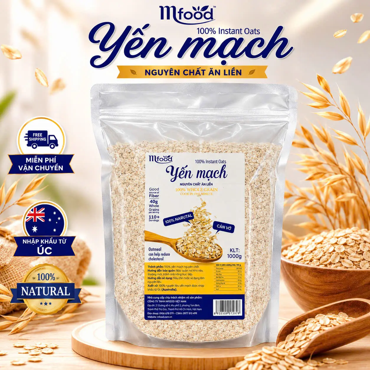 Yến Mạch 100% Nguyên Chất - Sự Lựa Chọn Tốt Nhất Cho Sức Khỏe Túi 1kg Mfood Bag Organic (Cán Vỡ)
