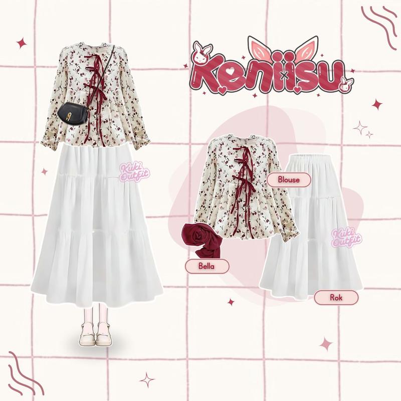 Kenisu Oneset Outfit Wanita Remaja (Hijab + Blouse + Rok) Kuki Outfit ...
