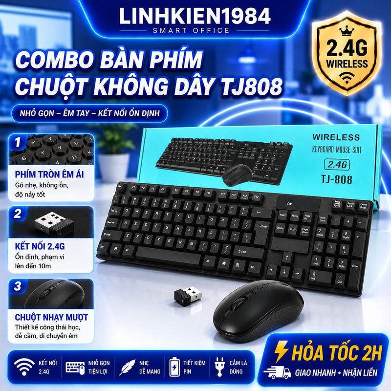 Combo Phím Chuột Không Dây TJ808 2.4G