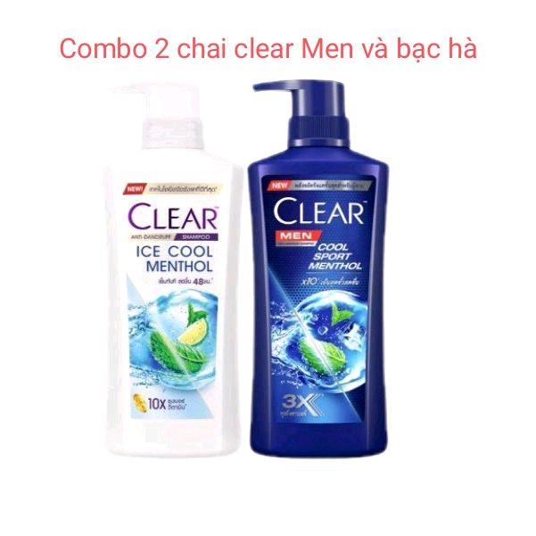  Combo 2 Chai Dầu Gội CLEAR Thái Lan – Men 360ml Bạc Hà 370ml Cho Nam Nữ 