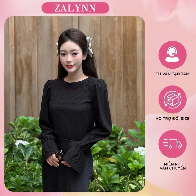 Gía ưu đãi Áo nữ thu đông kiểu sang chảnh tiểu thư tay phồng chất liệu thun xốp mềm mại 2 màu đen trắng Áo tay phồng tay bồng - ZALYNN SM07 Top bán chạy 2025 Voi Top