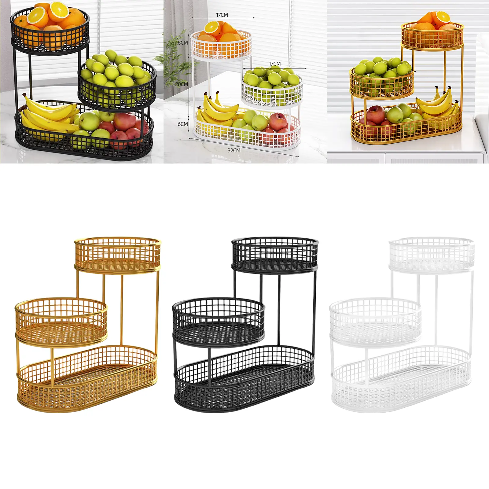 Fruit Basket Bowl Party Space Saver Container Multi Tier Counter Table Centerpiece Metal Wire Storage Basket Fruits Stand Holder