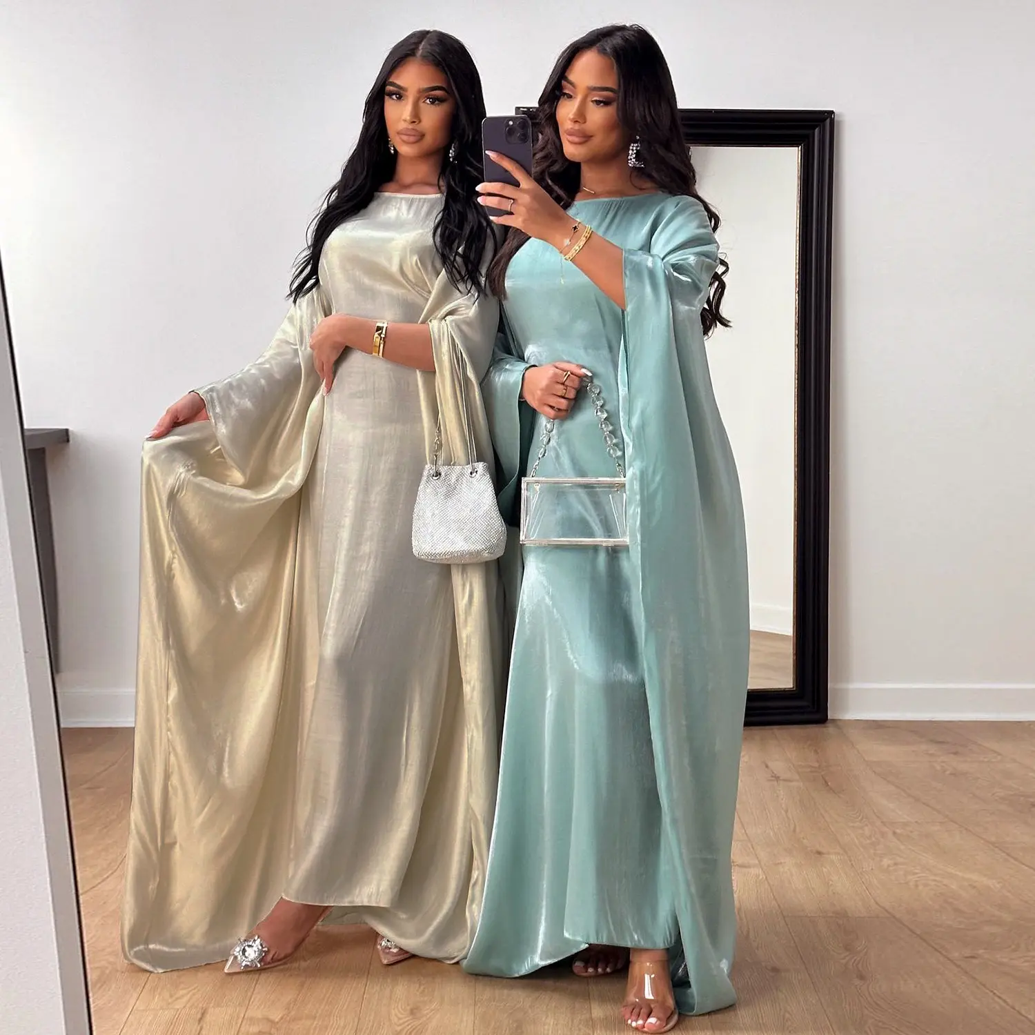 Shimmer Butterfly abaya ,Batwing shinny abaya, Butterfly caftan Plus size elegant dress