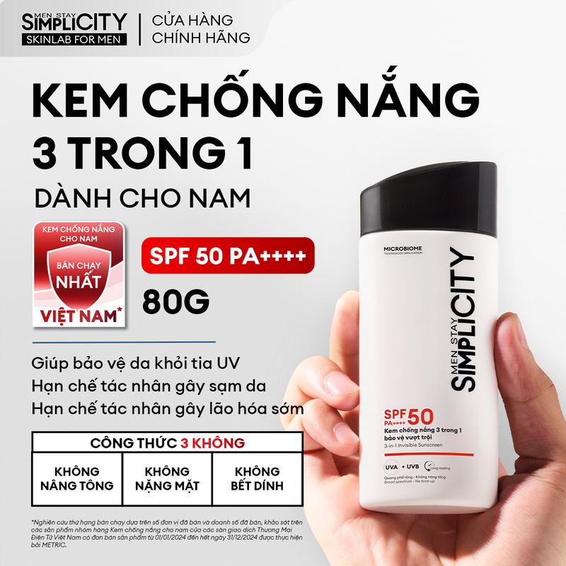 [MSS] Kem chống nắng dành cho nam SPF 50 PA++++ Men Stay Simplicity Invisible Sunscreen 80ml