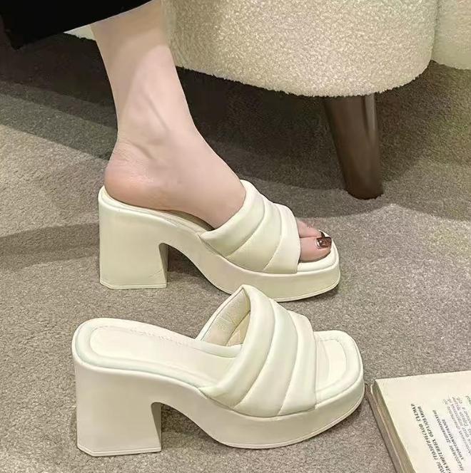 Dép Cao Gót Thời Trang Mũi Vuông Gót Vuông Dành Cho Nữ Giày Mùa Hè Dép Đế Xuồng Thích Hợp Cho Bé Gái Giày Đi Bộ DéP Shoes Sandal Nhung