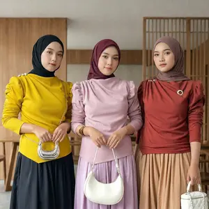 Aghnia Blouse Knitt Kancing Lengan Puff Super Nyaman