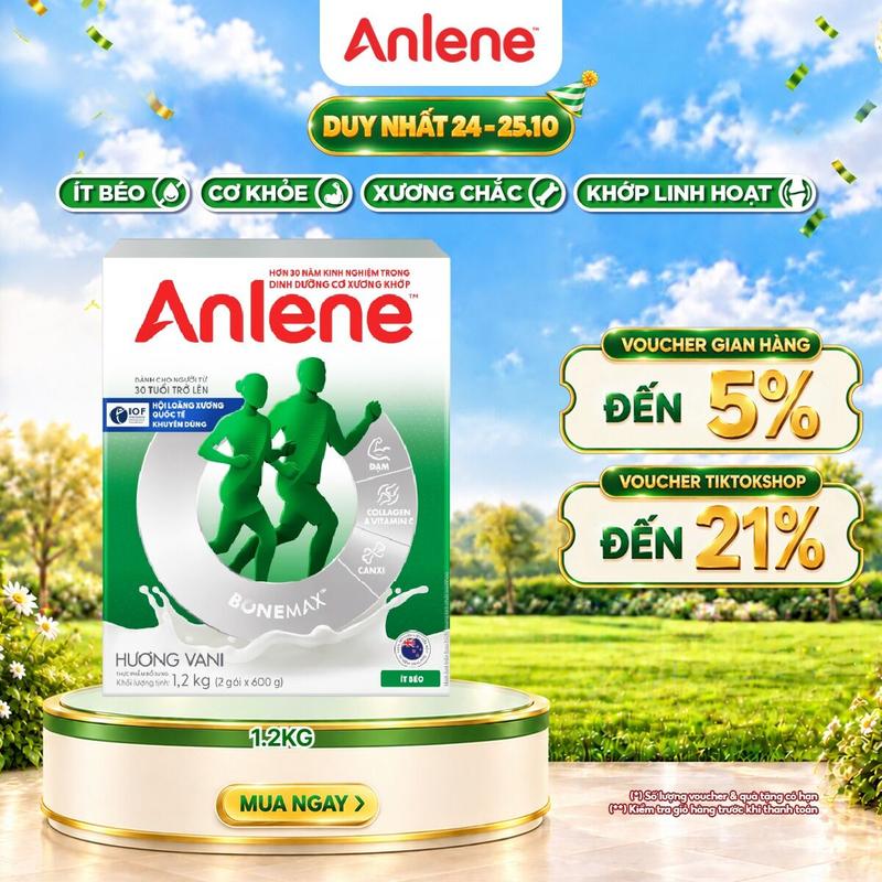 Sữa bột Anlene hương Vani hộp giấy 1.2kg ít béo giúp tăng cường cơ xương khớp chắc khỏe