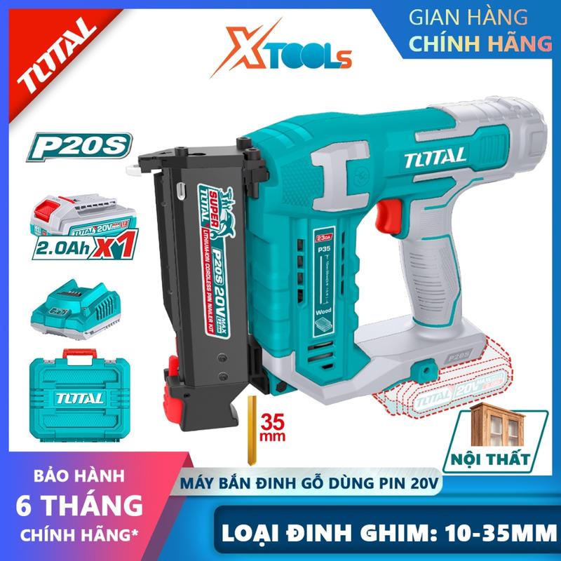 Máy bắn đinh ghim TOTAL bắn đinh 10-35mm dùng pin 20V không chổi than