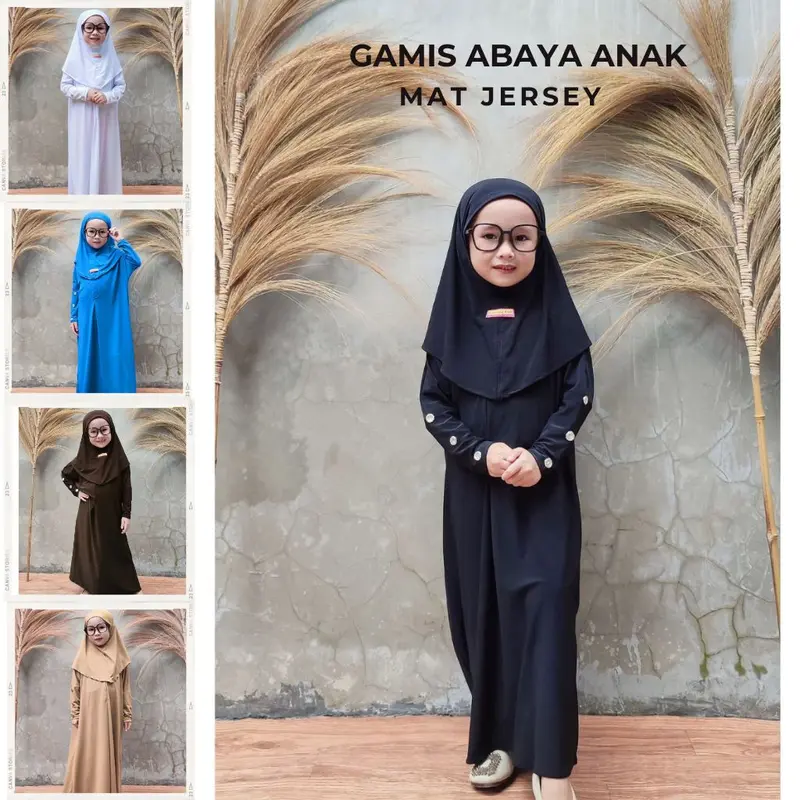Best Seller Gamis Abaya Jersey Lengan Kancing Anak Perempuan Usia 1-12 Tahun Bahan Jersey Lembut Premium / Gamis Lebaran Polos Free Hijab Mat Jersey premium 0