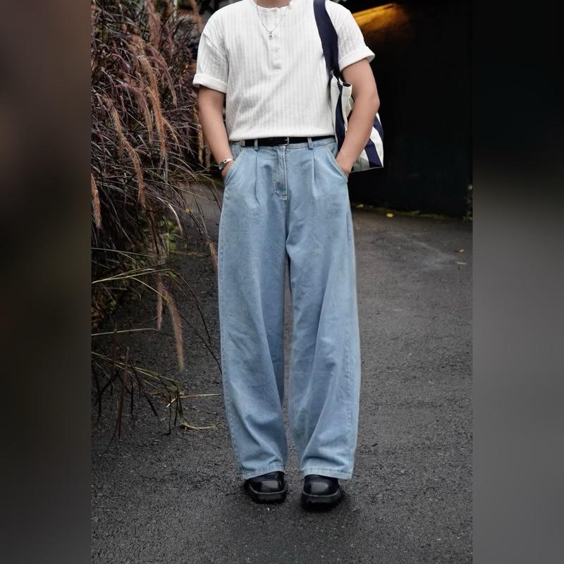  Quần Jean ống rộng xếp ly chun lưng cạp cao tôn dáng Basstu bs17 