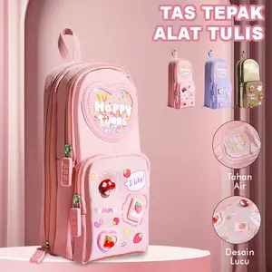 Tas Tempat Pensil Anak Model Ransel 6 Kompartmen - Kotak Alat Tulis Besar Warna Pink Biru Coklat BA-0801 kotak  pensil  faber castell tempat  pensil  hello  kitty alat  sekolah  coquette toko  alattulis kotak  pensil  tingkat pink  school  stuff